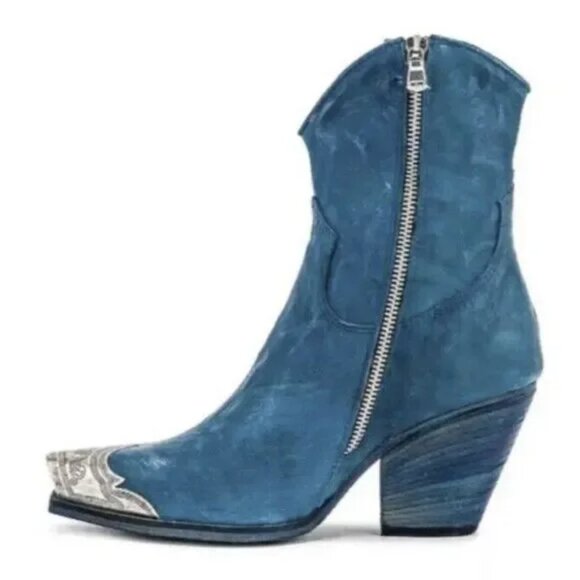 Free People Brayden Western Boot NWOT in Petrol Blue Size 37.5 (US 7) - Picture 4 of 13